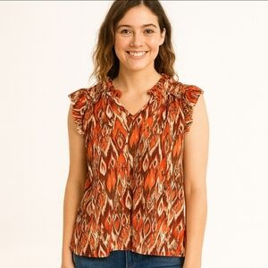Cable & Gauge Orange  Boho Southwestern Ruffled Neck Top Sz XL